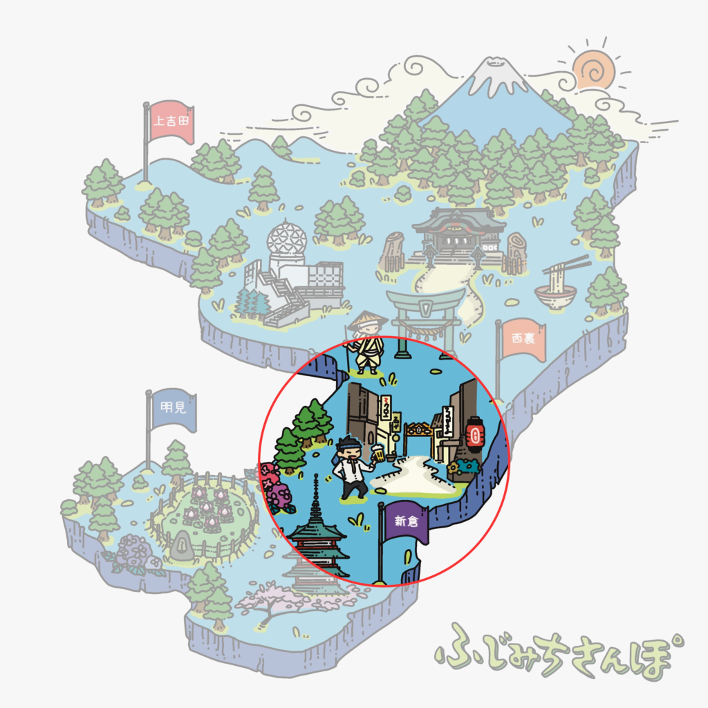 富士吉田イラストMAP_西裏いまむかし巡り桜まつりver